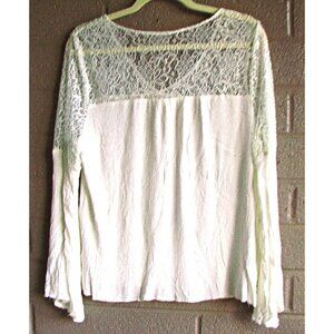 Entro Ivory Crepe and Lace Crochet Peasant Shirt Top Long Sleeves Size Large